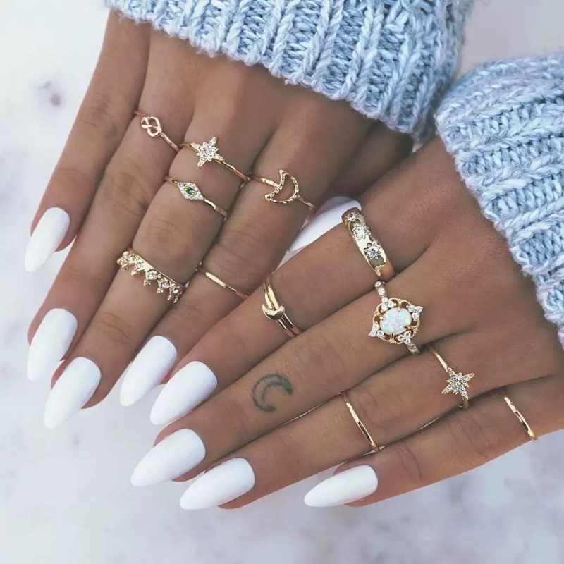 European and American Cross-Border Hot-Selling Hand Jewelry Hollow Diamond Joint Ring Accessories Star Moon Opal Women's Ring Jewelry European and American Cross-Border Hot-Selling Hand Jewelry Hollow Diamond Joint Ring Accessories Star Moon Opal Women's Ring Jewelry