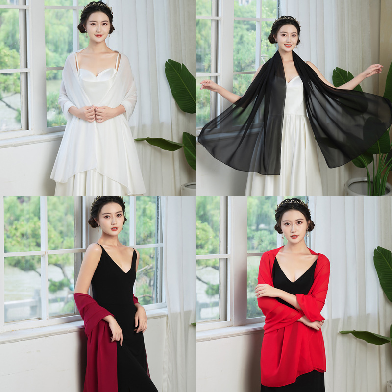 Chiffon Long Plain Color Pure Shawl Thin Anti-Sunscreen Matching Dress Skirt Daily Cheongsam Performance Hair Large Size