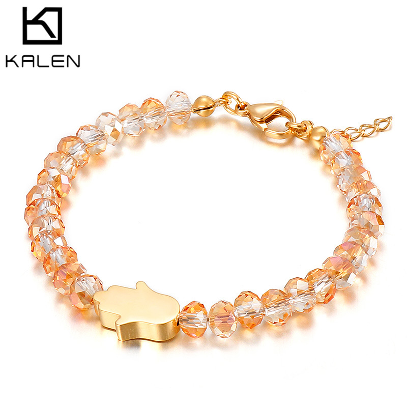 Japanese and Korean style fashion personality creative romantic crystal glass stainless steel bracelet accessories