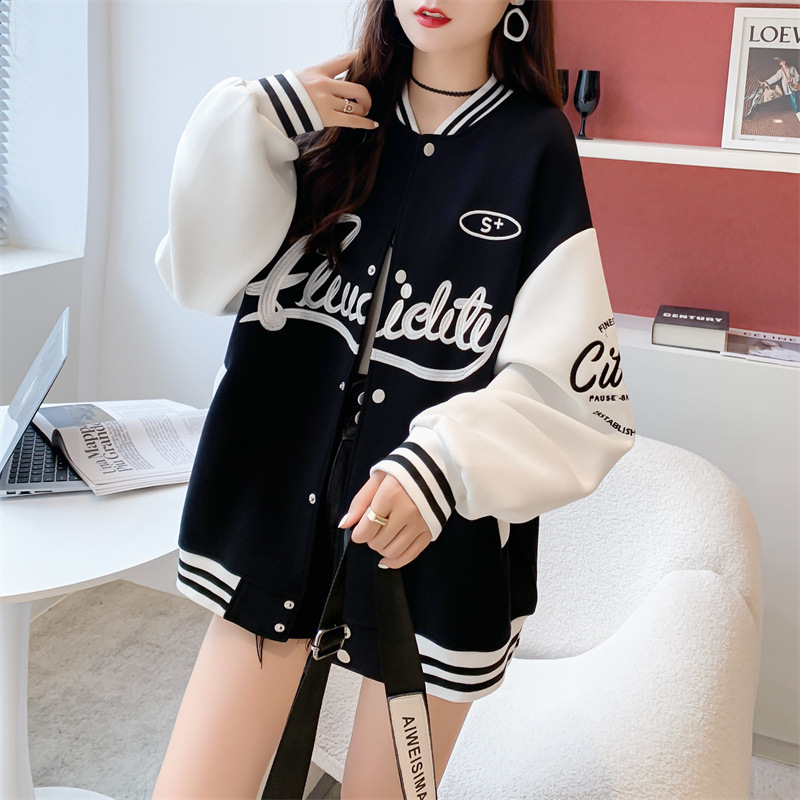 Giacca da baseball donna stile coreano primavera autunno contrasto_voghion.com