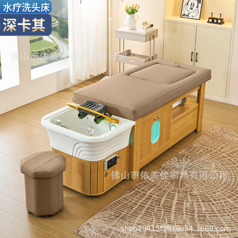 Salón de madera maciza lavabos de cabello cama con terapia de pies barbería irrigación cama de masaje de terapia de cabello cama de circulación de agua de temperatura constante