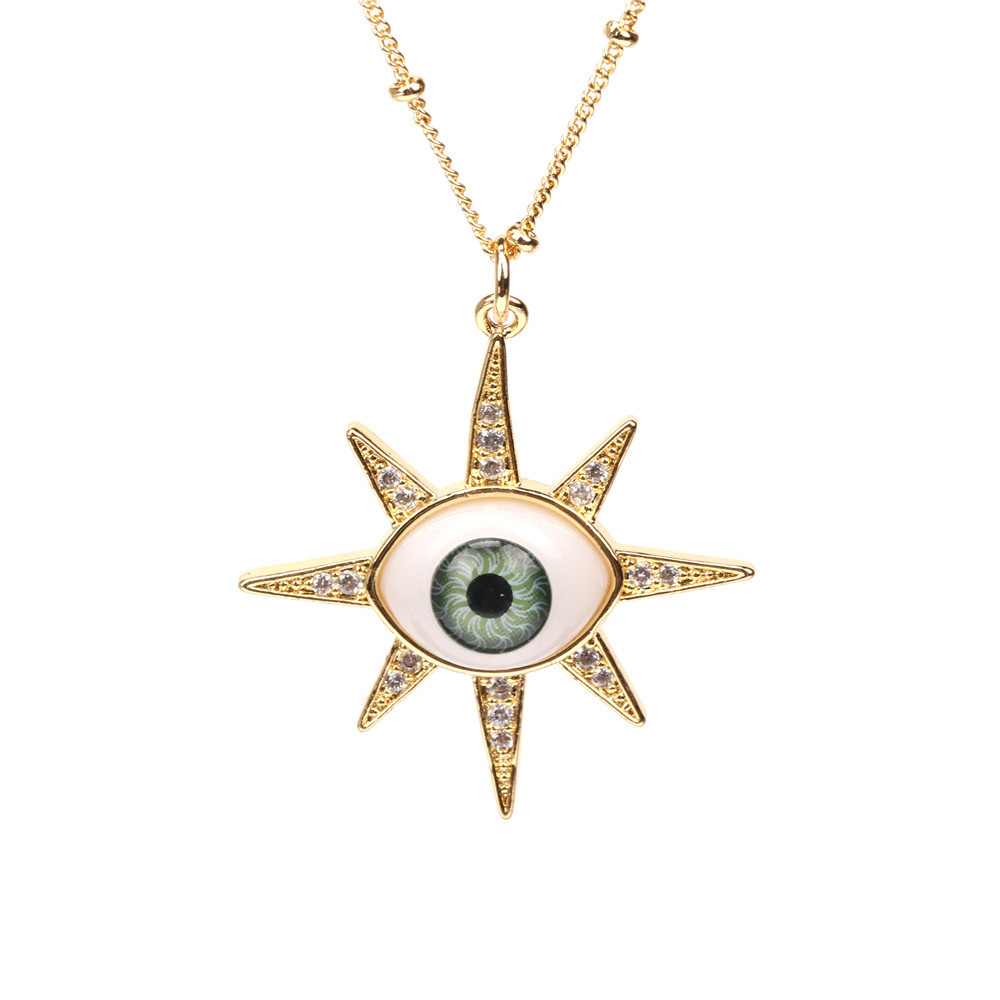 Micro diamond devilu0027s eye resin pendant copper necklace wholesale Nihaojewelry