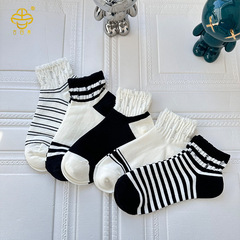吉四象襪子女春夏新款韓版破洞短襪精梳棉條紋學生襪潮牌女襪