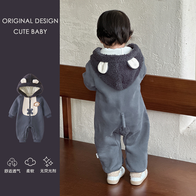 新生婴儿衣服秋冬装宝宝可爱超萌小狮子加绒连体衣秋冬季哈衣爬服|undefined