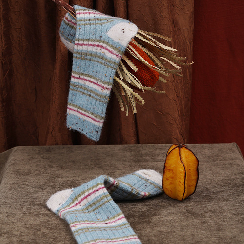 Renaissance Original Women's Socks: Korean-style Girlish Striped Mid-Calf Wool Socks – Winter Edition, Thick & Warm Alpaca Socks for Women