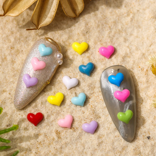 Glossy Manicure Ceramic Small Peach Heart Solid Color Japanese Style White Flats Bottom Hot Stamping Heart Pearl Nail Resin Jewelry