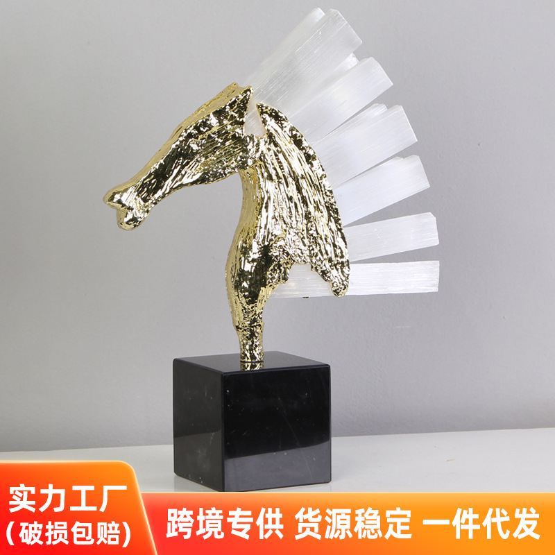 Nordic Decorative Horse Head Small Ornaments Model Room Tv Cabinet Wine Cabinet Modern Light Luxury Display Cabinet Ornaments