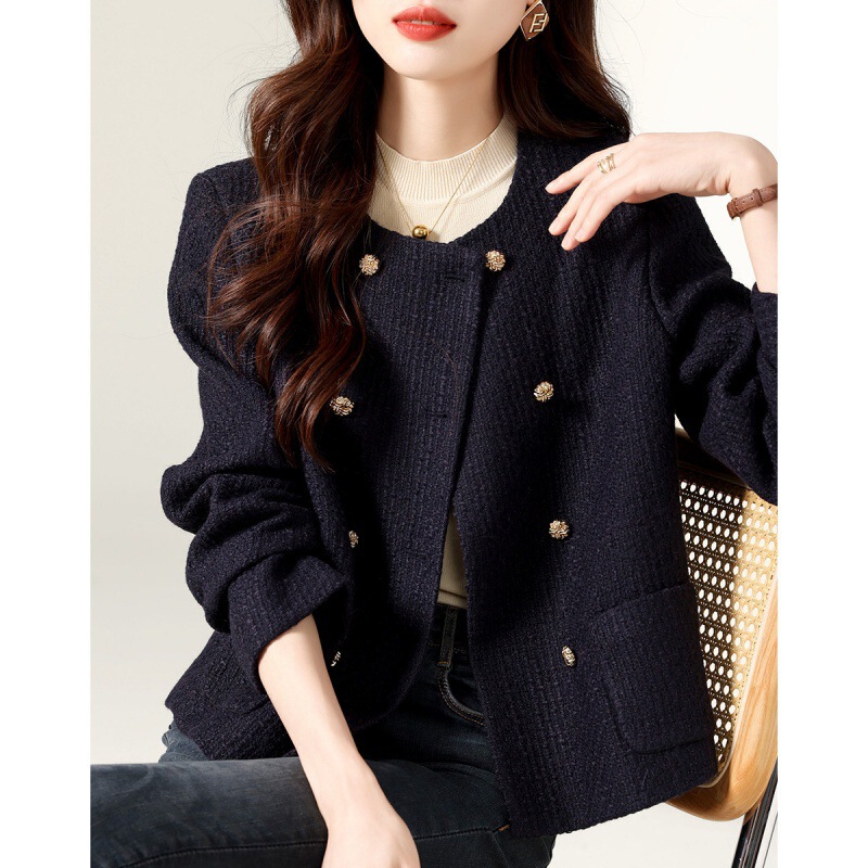 Fall 2023 new fashion casual loose Korean style elegant slimming Chanel style double breasted solid color coat Fall 2023 new fashion casual loose Korean style elegant slimming Chanel style double breasted solid color coat