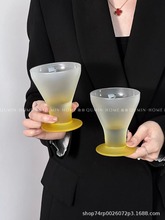 法式黃色磨砂玻璃杯復古矮腳杯甜品杯子聖代冰淇淋杯冷飲雪糕杯子
