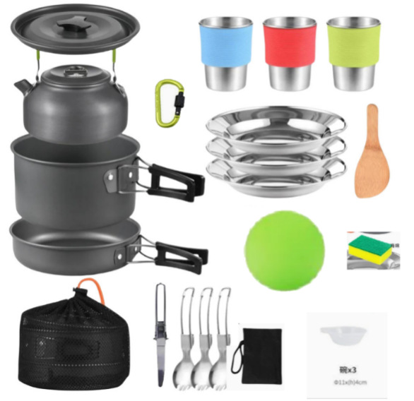 Juego de ollas para acampar al aire libre para 2-3 personas, combinación de tetera de aleación de aluminio resistente, utensilios de cocina portátiles para acampar y utensilios de cocina. image 44