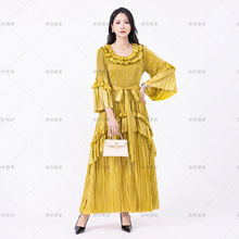 三宅褶皱衣服连衣裙女夏高级感长裙非洲欧洲大码气质女装批发跨境