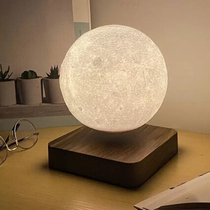 Cross-Border Magnetic Levitation 3D Printed Moon Lamp Bedroom Atmosphere Night Light Creative Gift Home Decor Black Technology