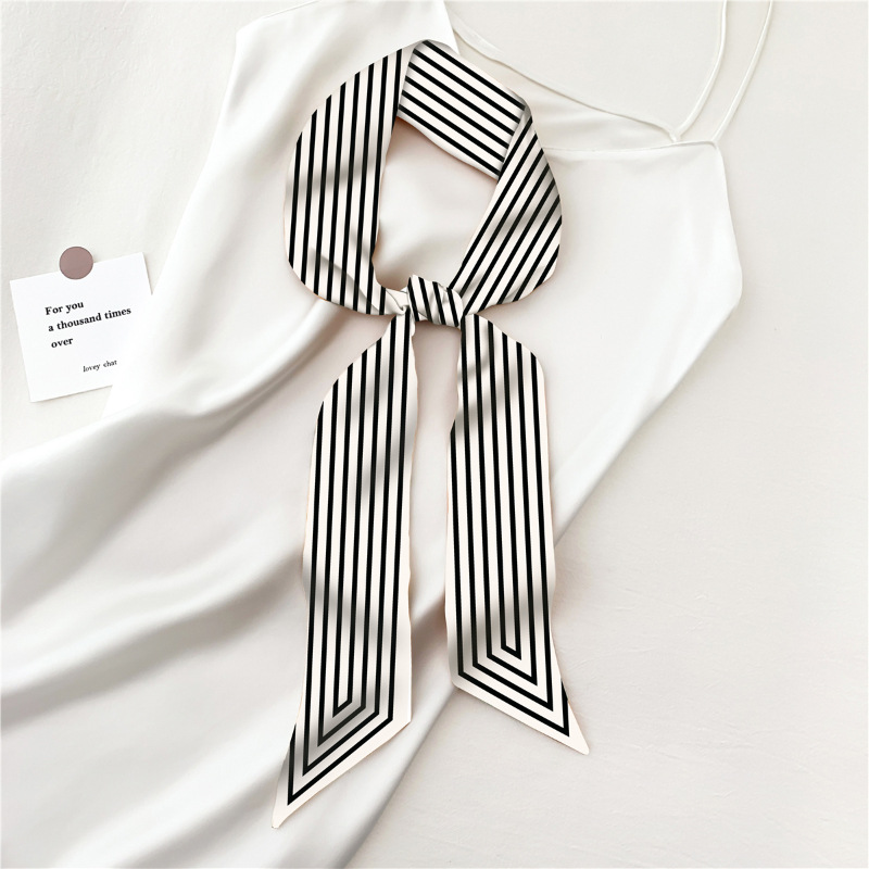 Bufanda pequeña estilo coreano versátil simple blanco y negro a rayas de las mujeres bolsa de corbata de pelo camisa decorativa bufanda larga bufanda