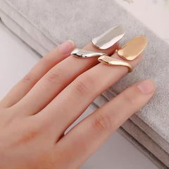 ゴールドメッキのファッショナブルでシンプルな人気の女性のエレガントなパーソナライズされたジョイントフィンガーネイルリング延長指マニキュアリング