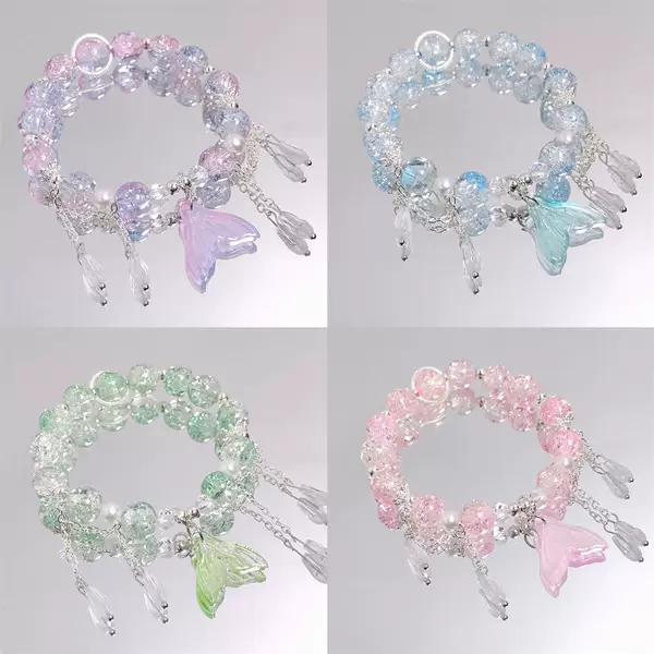 Winter Colorful Crystal Color Beaded Fishtail Bracelet Sweet All-match Super Fairy Crystal Girlfriend Bracelet for Girlfriend