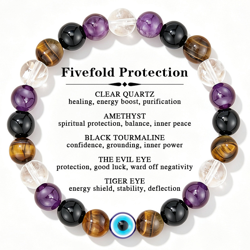 Cross-border bestseller: Five-layer protection evil eye bracelet made of natural tiger eye stone, obsidian beads, and crystal, suitable for both men and women Cross-border bestseller: Five-layer protection evil eye bracelet made of natural tiger eye stone, obsidian beads, and crystal, suitable for both men and women