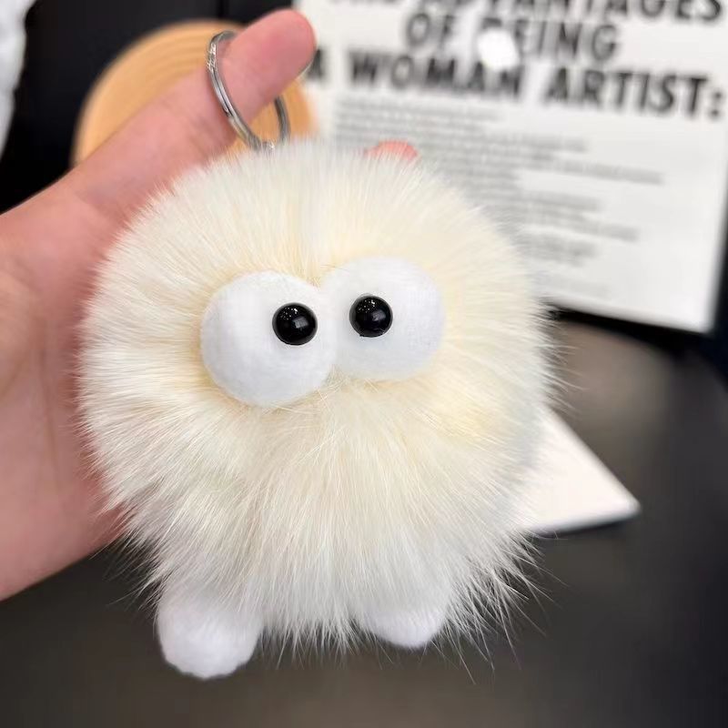 智贝详情图_9可爱狐狸毛小煤球汽车钥匙扣挂件ins小精灵毛绒
