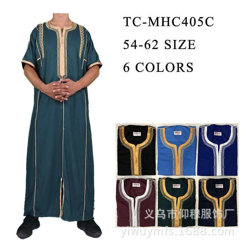 Новый мужской арабский халат в стиле Ближнего Востока, популярная одежда для мужчин, хлопок и лен в марокканском стиле с короткими рукавами и изысканной вышивкой