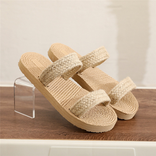 Ethnic style imitation straw travel imitation espadrille women's slippers Korean fashion outer wear slip-on fashion beach slippers for girls