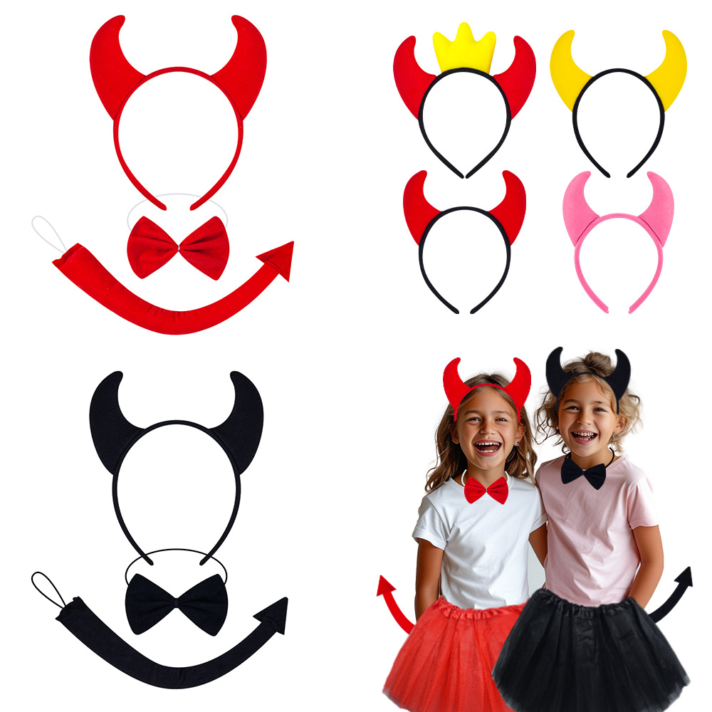 Juego de tres piezas de cuernos de diablo para Halloween, diadema con cuernos pequeños rojos, decoración para festivales de fantasmas, carnaval y disfraces