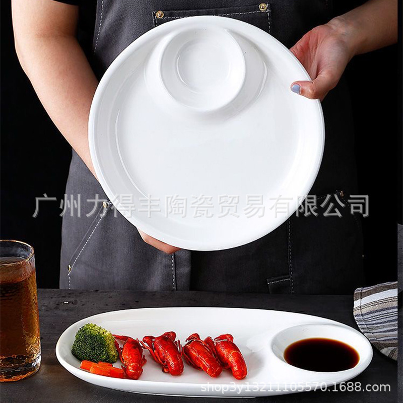 European-Style Tiered Sushi Plate Ceramic Round Plate with Compartment and Vinegar Dish, Dumpling Plate, Dish Plate, Tableware Tray
