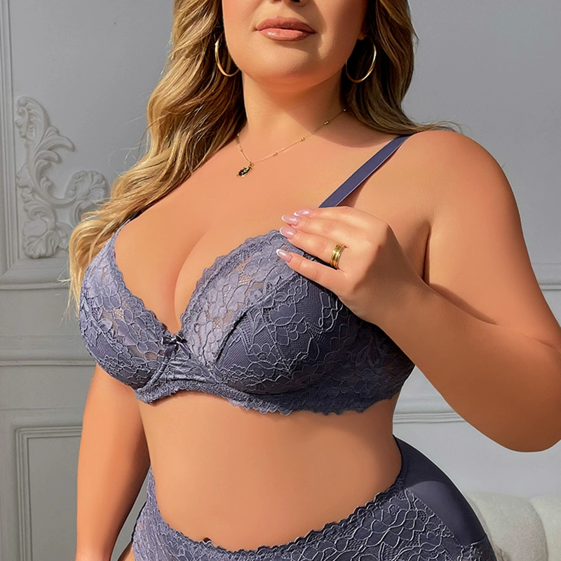 Lace bra ultra‑thin plus‑size, underwire support, purple, sizes 85C–110E