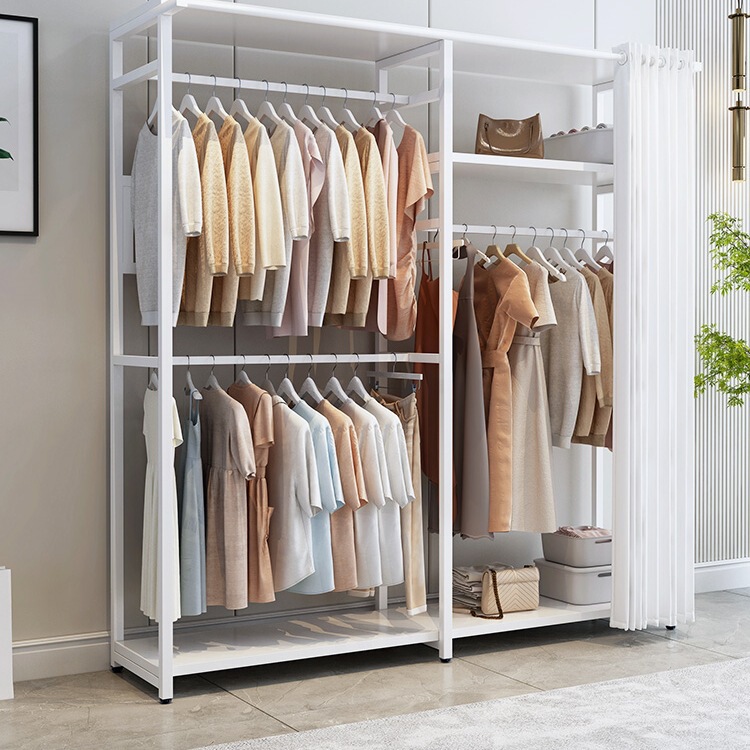 Coat Rack Floor-Standing Clothes Rack Open Iron Frame Wardrobe Homemade Cloakroom Clothing Store Display Rack Set W&