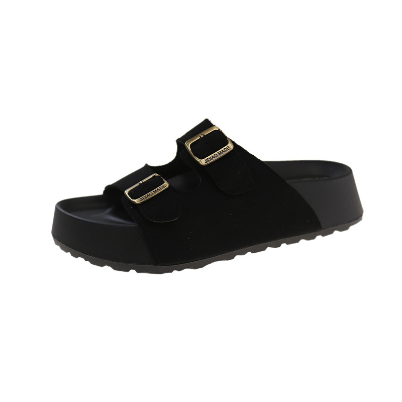 Pantoufles à semelles épaisses pour femmes, idéales pour l'extérieur, avec boucle de ceinture décontractée, sandales de plage droites à bout ouvert, tendance pour femmes._voghion.com