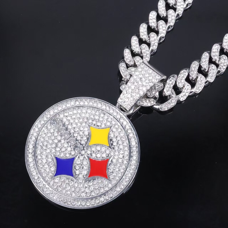 Trendy New Cross-Border Fashion from Europe and America: Mlb Pittsburgh Steelers Full Diamond Cuban Chain Necklace Pendant Hip-Hop Style Pendant Trendy New Cross-Border Fashion from Europe and America: Mlb Pittsburgh Steelers Full Diamond Cuban Chain Necklace Pendant Hip-Hop Style Pendant
