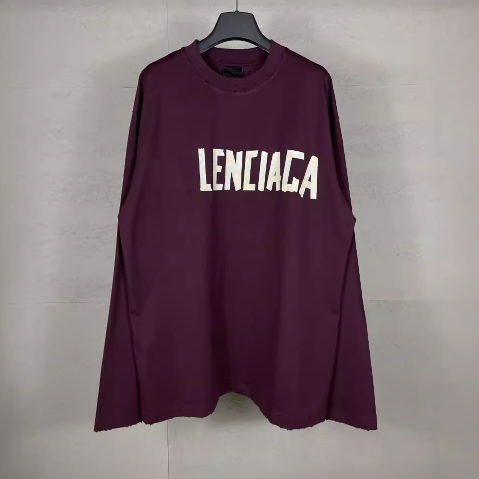 Paris High Edition 24ss Classic B Home Tape Printing Lavado y desgastado Camiseta de manga larga