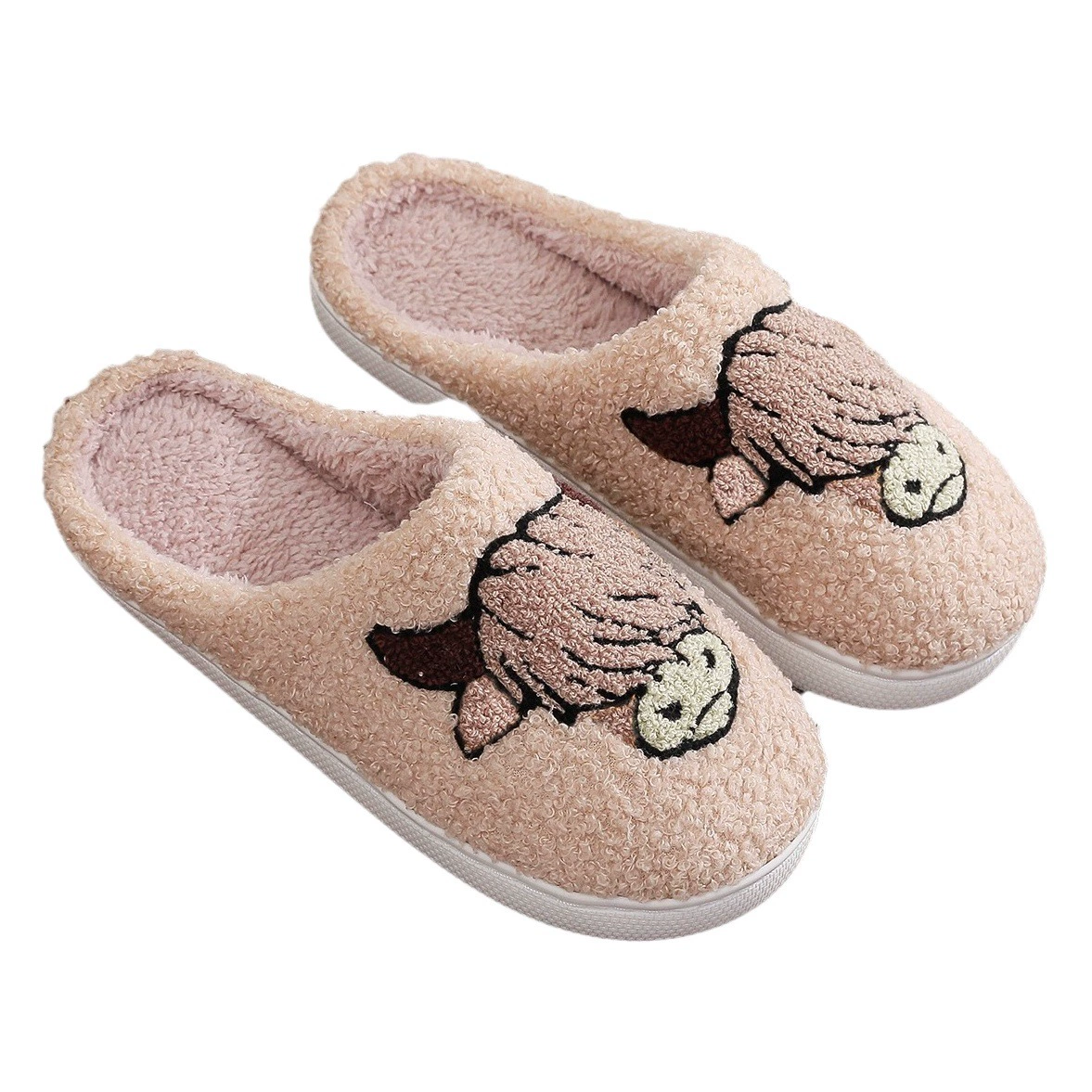 Tiktok рождественские хлопковые тапочки с принтом животных для мужчин и женщин домашние зимние меховые тапочки нагорье Крупный рогатый скот