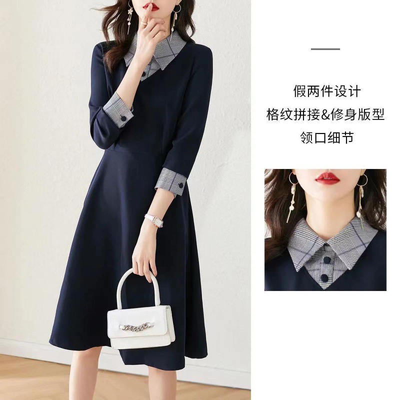 中长款裙子女2025女装新款长袖收腰显瘦长袖连衣裙欧美女装法式裙