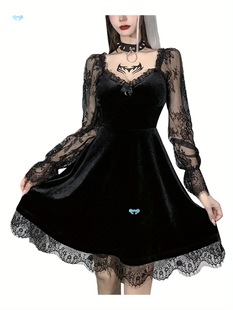 Velvet Short Dress Solid Color Velvet Long Sleeve One Piece Dress