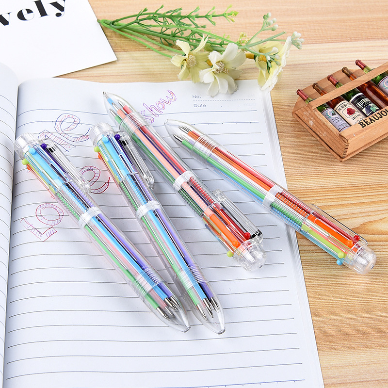 多色塑料按动油笔礼品笔 6色彩色圆珠笔 学生学习文具办公笔批发