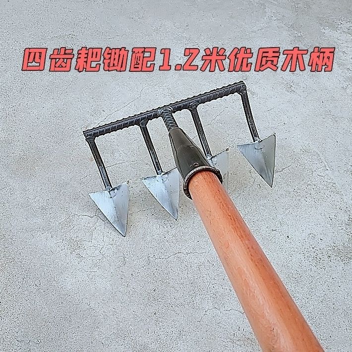 1.2m 고품질 목재 손잡이가 있는 4톱니 갈퀴 이