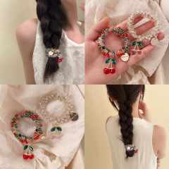 新款简约樱桃合金水钻发绳女送闺蜜手链两用皮筋扎马尾发圈头绳