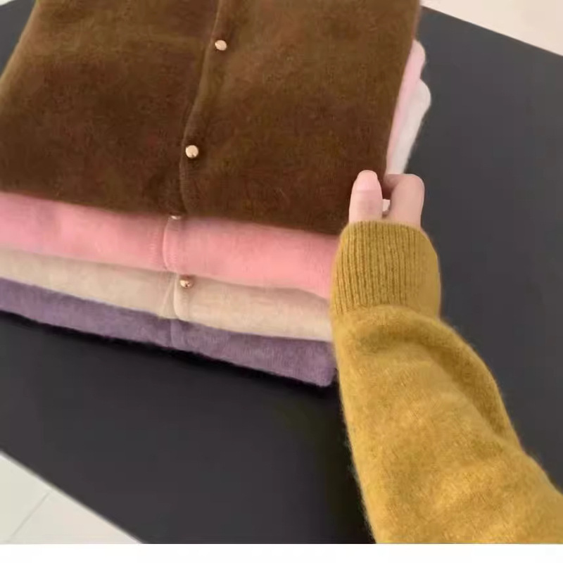 Autumn and Winter Crewneck 100 Woolen Sweater Long-sleeved Solid Color Cardigan Women's Loose All-match Casual Knitted Sweater Coat Top Autumn and Winter Crewneck 100 Woolen Sweater Long-sleeved Solid Color Cardigan Women's Loose All-match Casual Knitted Sweater Coat Top