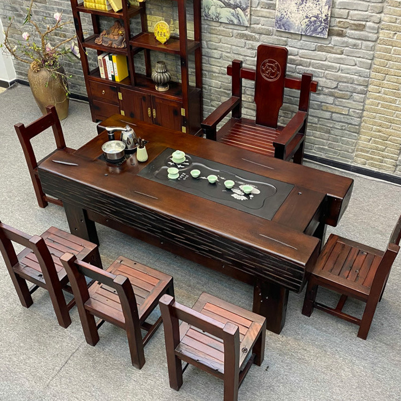 実木茶台茶卓セットの古い船木茶テーブルと椅子セットの工夫茶台オフィス一体テーブル|undefined