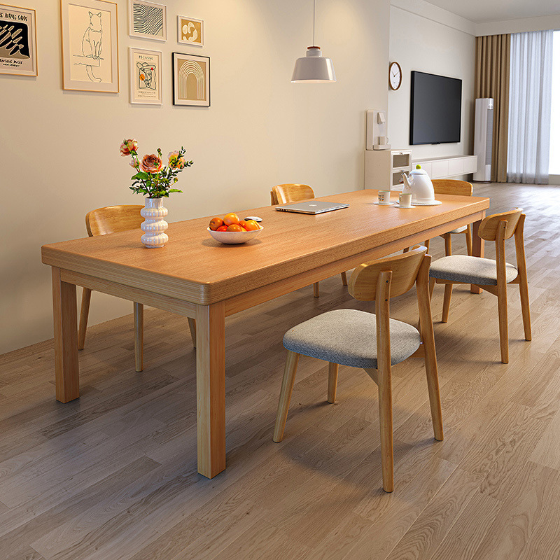 Mesa de comedor de madera maciza con silla, mesa rectangular para comer en la sala de estar, escritorio de computadora de estilo de troncos pequeño simple para el hogar