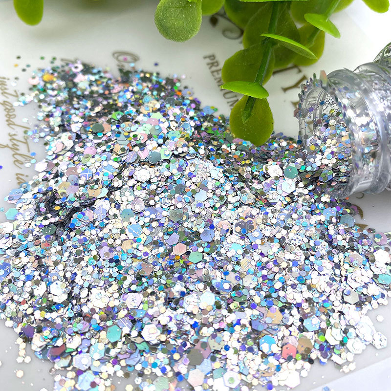 Laser-cut mixed gold powder, glitter, and sequins for DIY nail art, epoxy resin, hemp material, makeup, and stage makeup.