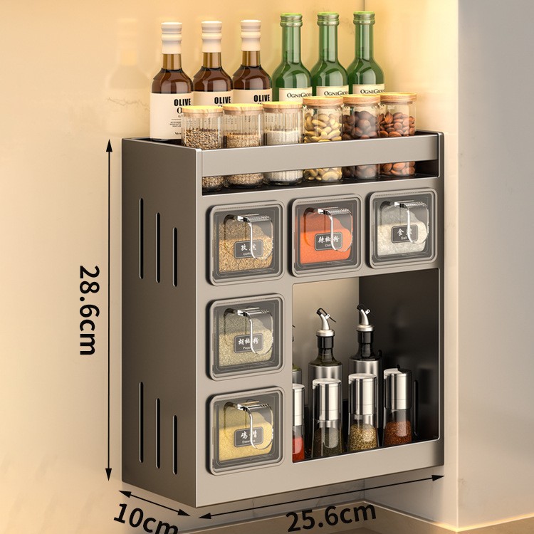 Estante de almacenamiento de condimentos de cocina sin agujeros perforados multifuncional tipo pared almacenamiento de salina de sal de aceite para el hogar