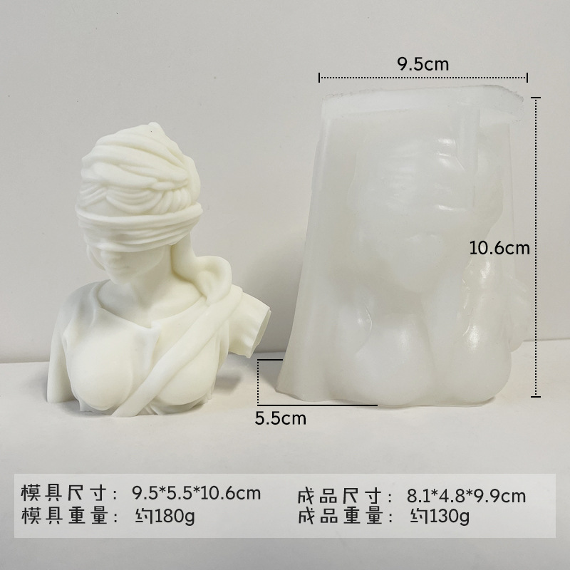 Transfronteriza griega romana justicia diosa busto vela molde ins señora ciega aromaterapia vela decoración herramienta abrasiva