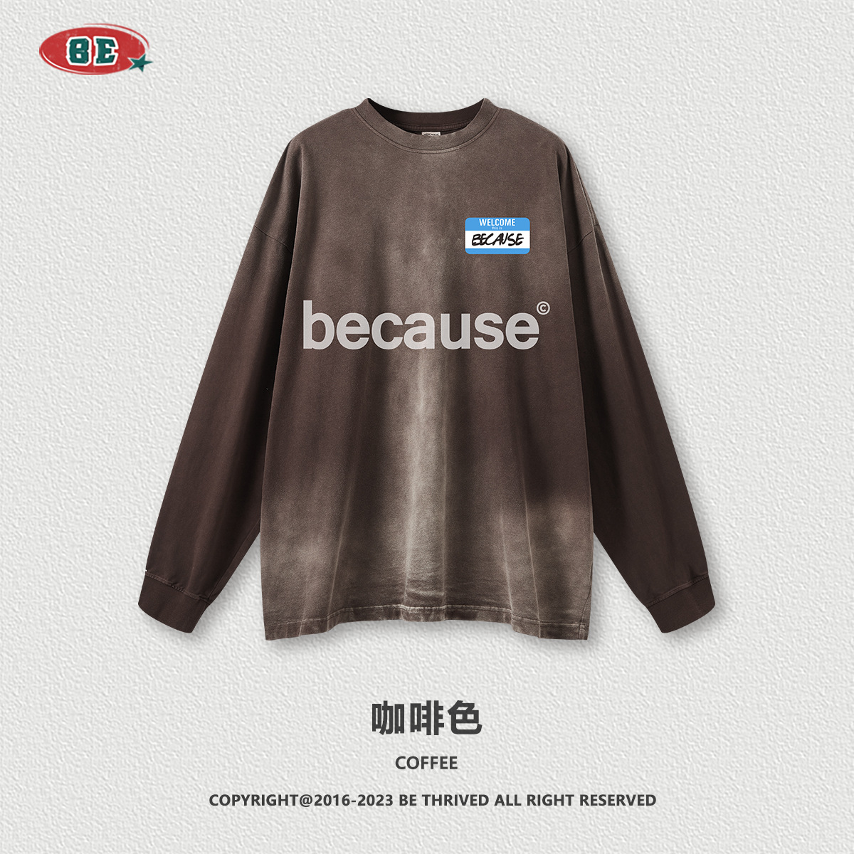 Ropa para Hombre BE | Camiseta de manga larga con estampado de letras en degradado lavado de 260G, estilo retro, moda urbana, para parejas, otoño-invierno 2025