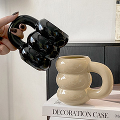 胖乎乎陶瓷水杯辦公室設計感耐高溫馬克杯大容量帶把手牛奶杯子