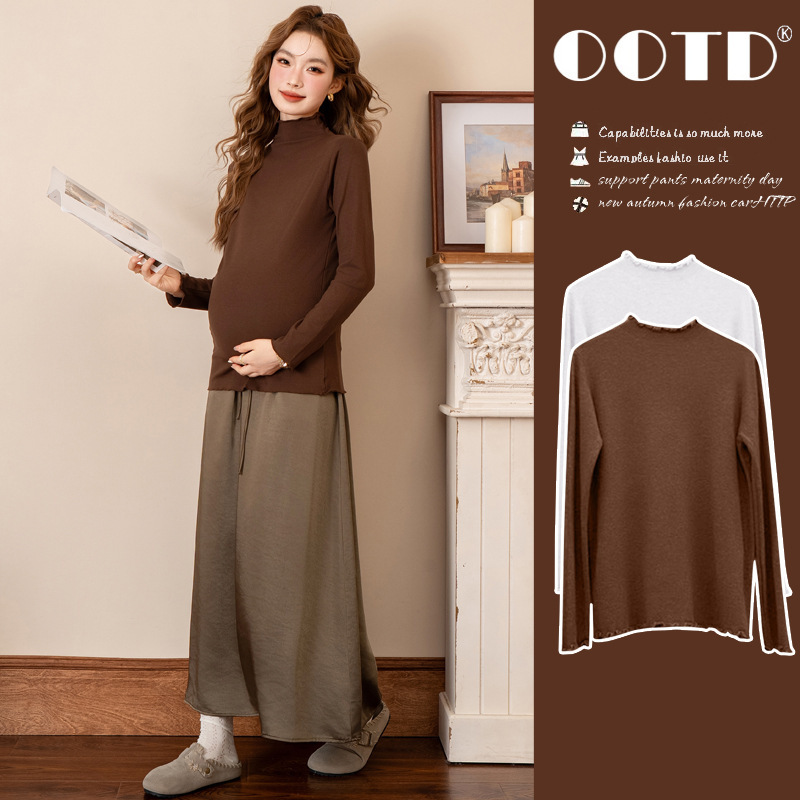 Maternity Base Layer Top, Can Be Worn Outside, Autumn and Winter High-Neck Long-Sleeve Thermal Top, Winter Thickened Skin-Friendly Derong Slimming Maternity Base Layer Top, Can Be Worn Outside, Autumn and Winter High-Neck Long-Sleeve Thermal Top, Winter Thickened Skin-Friendly Derong Slimming