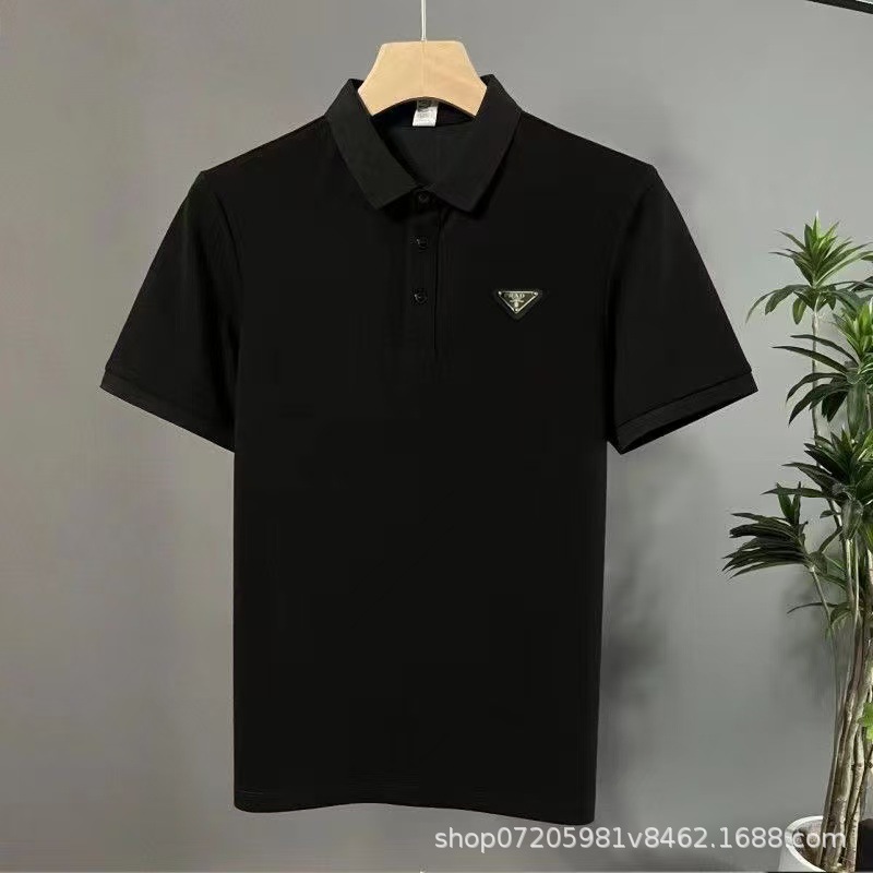 Cross-border Explosions Summer New Classic Metal Triangle Label Letter Pure Cotton Classic Short-sleeved POLO Shirt for Men and Women