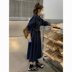 韩系牛仔连衣裙女2025春秋新款收腰显瘦洋气复古过膝长袖高腰裙子
