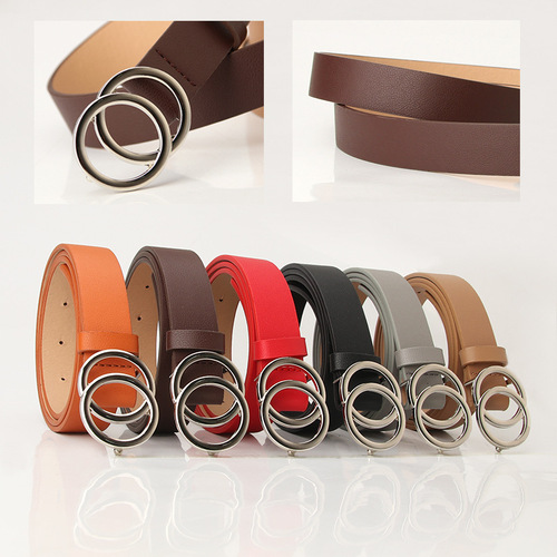 Korean style fashion decorative women's belt simple student jeans belt double loop buckle workplace suit belt wholesale
