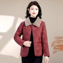 雪暖2025冬加绒毛领棉服中老年甜美清新纯色免洗外套