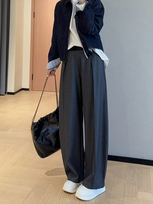朵妮DN修饰腿型立体褶裥天丝羊毛阔腿西装裤高腰显瘦休闲裤女2025|undefined